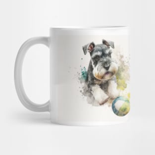 Miniature Schnauzer Playing Ball Watercolour Painting Mug